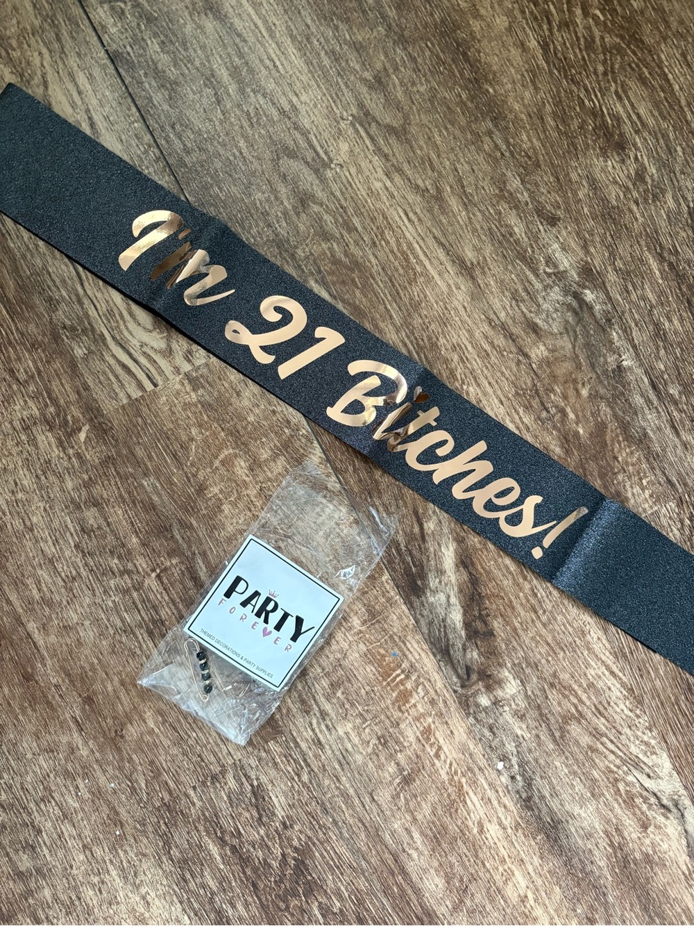 Forever 21 Black Satin Sash with Metallic Rose Gold Script